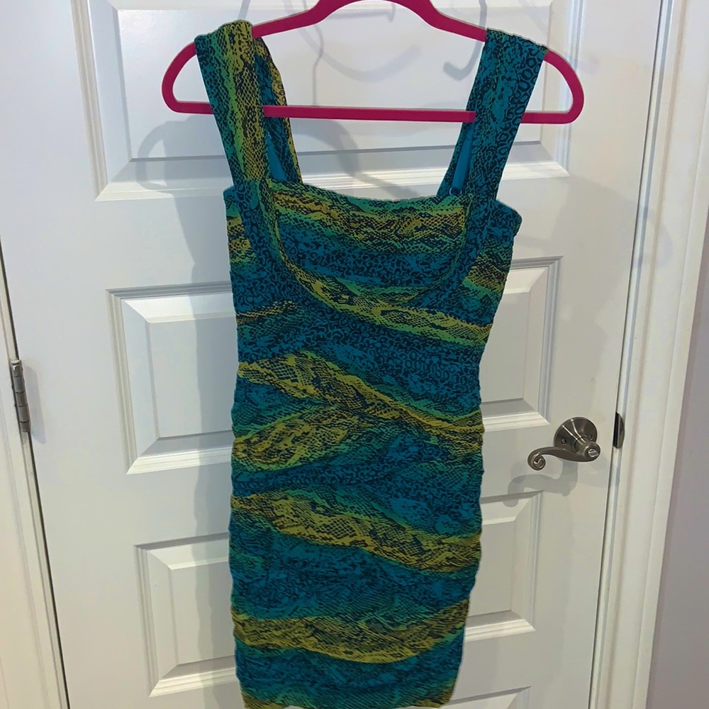 Vibrant snake print BCBG mini dress